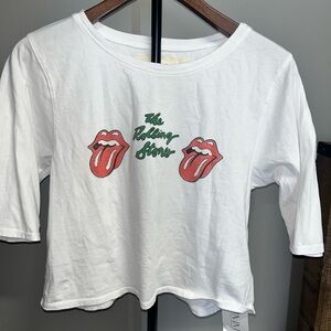 People of Leisure Rolling Stones White Long Sleeve Tee with Red Tongue Graphics
